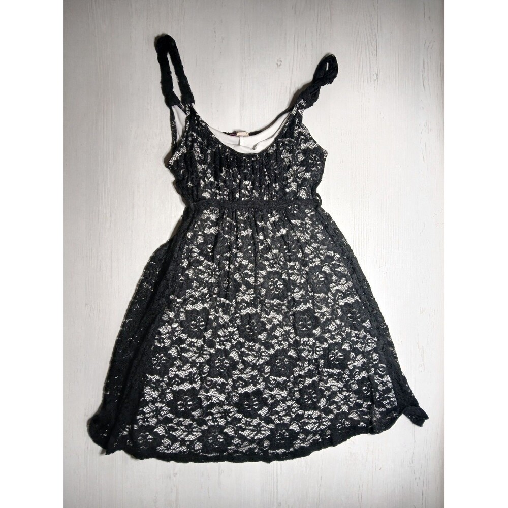 Vintage Y2K Volume One Black Floral Lace Dress Small Tag Fade *SEE MEASUREMENTS